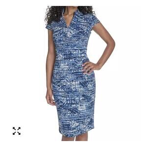 Calvin Klein Women 12 Print Stretch Scuba Sheath Dress Split neck Sophisticated